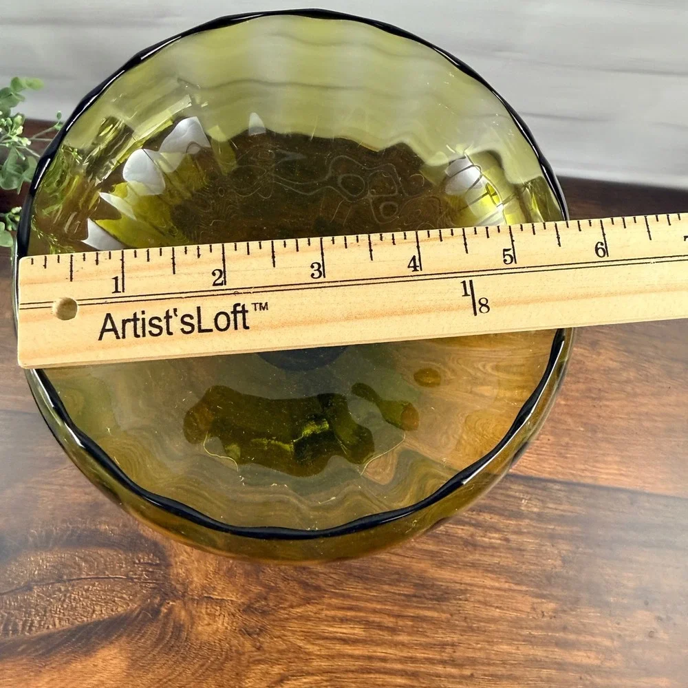 Empoli Italy Olive Green Glass Tall Compote Twisted Stem Pedestal Bowl